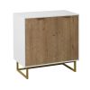 White and Gold Storage Cabinet with 2 Doors, Modern Buffet Sideboard Cabinet, Kitchen Buffet Cabinet with Storage Sideboard Buffet for Living Room