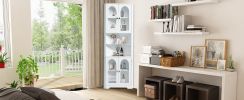 White Tall Corner Cabinet with Glass Doors & Led, 70.86" Tall Bathroom Storage Cabinet with 4 Doors and 6 Shelves, Linen Tower Corner Storage Cabinet