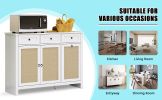 Tilt Out Trash Cabinet, Rattan Kitchen Trash Can Cabinet with 3 Drawers and 2 Doors, Wooden Freestanding Storage Cabinet with Adjustable Shelf for Kit