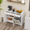 Tilt Out Trash Cabinet, Rattan Kitchen Trash Can Cabinet with 3 Drawers and 2 Doors, Wooden Freestanding Storage Cabinet with Adjustable Shelf for Kit