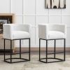 Modern Bar Stools Set of 2, 27.5" Counter Height Stools with Barrel Back and Arms, Upholstered Seat Cushion Linen Modern Kitchen Island Chair with Bla