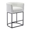 Modern Bar Stools Set of 2, 27.5" Counter Height Stools with Barrel Back and Arms, Upholstered Seat Cushion Linen Modern Kitchen Island Chair with Bla