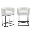 Modern Bar Stools Set of 2, 27.5" Counter Height Stools with Barrel Back and Arms, Upholstered Seat Cushion Linen Modern Kitchen Island Chair with Bla