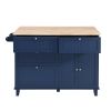 TOPMAX Farmhouse Kitchen Island Set with Drop Leaf and 2 Seatings,Dining Table Set with Storage Cabinet, Drawers and Towel Rack, Blue+Black+Brown