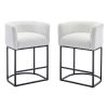 Modern Bar Stools Set of 2, 27.5" Counter Height Stools with Barrel Back and Arms, Upholstered Seat Cushion Linen Modern Kitchen Island Chair with Bla