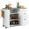 Kitchen Island 2-Door Storage Cabinet with Drawers and Stainless Steel Top