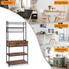 5-Tier Kitchen Bakers Rack with 10 S-Shaped Hooks and 1 drawer ; Industrial Microwave Oven Stand; Free Standing Kitchen Utility Cart Storage Shelf Org