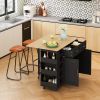 Multi-Functional Kitchen Island Cart with Stylish and Minimalist Bar Stools, Combination Set, Convenient and Practical (Black Kitchen Island + Brown B