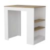 DEPOT E-SHOP Lacour Kitchen Island, Kitchen Bar Table with 3-Side Shelves, White / Macadamia