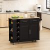 Multi-Functional Kitchen Island Cart with Stylish and Minimalist Bar Stools, Combination Set, Convenient and Practical (Black Kitchen Island + Brown B