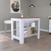 Cala Kitchen Island; Four Legs; Three Shelves -White / Walnut