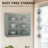 Retro Style Haze Double Glass Door Wall Cabinet With Detachable Shelves for Office, Dining Room,Living Room, Kitchen and Bathroom Mint Green(=OLD ITEM