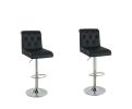 Adjustable Bar stool Gas lift Chair Black Faux Leather Tufted Chrome Base Modern Set of 2 Chairs Dining Kitchen