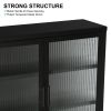 Retro Style Haze Double Glass Door Wall Cabinet With Detachable Shelves for Office, Dining Room,Living Room, Kitchen and Bathroom Black