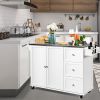 Kitchen Island 2-Door Storage Cabinet with Drawers and Stainless Steel Top