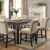 Dining Room Furniture Rustic Style Set of 2 Counter Height Chairs Beige Chenille Fabric Upholstered Tufted Kitchen Breakfast