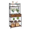 5-Tier Kitchen Bakers Rack with 10 S-Shaped Hooks and 1 drawer ; Industrial Microwave Oven Stand; Free Standing Kitchen Utility Cart Storage Shelf Org