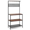 4-Tier Kitchen Rack Stand with Hooks and Mesh Panel