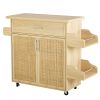 Kitchen Island Cart on Wheels, 25.6" Wooden Top Rolling Kitchen Island with Drawer, Spice Rack Towel Bar, 2 Door Cabinets