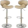 Brown Faux Leather PVC Bar Stool Counter Height Chairs Set of 2 Adjustable Height Kitchen Island Stools