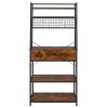 5-Tier Kitchen Bakers Rack with 10 S-Shaped Hooks and 1 drawer ; Industrial Microwave Oven Stand; Free Standing Kitchen Utility Cart Storage Shelf Org