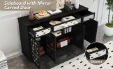 Accent Buffet Sideboard with 4 Mirror Doors, Storage Cabinet Console Table with Adjustable Shelves, Kitchen Cupboard Server Bar Cabinet for Living Roo