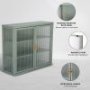 Retro Style Haze Double Glass Door Wall Cabinet With Detachable Shelves for Office, Dining Room,Living Room, Kitchen and Bathroom Mint Green(=OLD ITEM