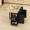 Multi-Functional Kitchen Island Cart with 2 Door Cabinet and Two Drawers,Spice Rack, Towel Holder, Wine Rack, and Foldable Rubberwood Table Top (Black