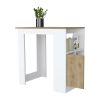 Aurora Kitchen Island with Open Compartment and Cabinet in White and Macadamia