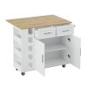 Multi-Functional Kitchen Island Cart with 2 Door Cabinet and Two Drawers,Spice Rack, Towel Holder, Wine Rack, and Foldable Rubberwood Table Top (White