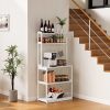 Bamboo Microwave Stand, Bakers Racks for Kitchens with Storage Shelves, 5 Tier Kitchen Stand with 4 Hooks, Heavy Duty Shelving for Kitchens, Living Ro