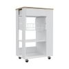 Blosson Kitchen Cart, One Drawer, Two Open Shelves, Four Casters -White / Light Oak