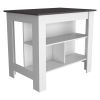 DEPOT E-SHOP Delos Kitchen Island, Four Legs, Three Shelves, White / Onix