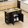 Multi-Functional Kitchen Island Cart with Stylish and Minimalist Bar Stools, Combination Set, Convenient and Practical (Black Kitchen Island + Brown B