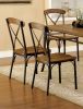 Industrial Style Set of 2pcs Dining Chairs Metal Frame Natural Elm, Bronze Wooden Contour Seat Kitchen Dining Room Furniture