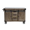 Kitchen Island with 3 Drawers and Barn Sliding, Brown