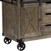 Kitchen Island with 3 Drawers and Barn Sliding, Brown