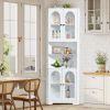 White Tall Corner Cabinet with Glass Doors & Led, 70.86" Tall Bathroom Storage Cabinet with 4 Doors and 6 Shelves, Linen Tower Corner Storage Cabinet