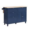 TOPMAX Farmhouse Kitchen Island Set with Drop Leaf and 2 Seatings,Dining Table Set with Storage Cabinet, Drawers and Towel Rack, Blue+Black+Brown