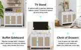 Tilt Out Trash Cabinet, Rattan Kitchen Trash Can Cabinet with 3 Drawers and 2 Doors, Wooden Freestanding Storage Cabinet with Adjustable Shelf for Kit