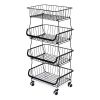 Fruit Vegetable Storage Basket for Kitchen - 4 tier Stackable Metal Wire Baskets Cart with Rolling Wheels Utility Fruits Rack Produce Snack Organizer