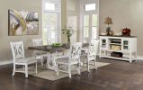 Lavish Design Distressed White 2pcs Dining Chairs Only, Gray Padded Fabric Seat Dining Room Kitchen Furniture Solid wood decorative Back