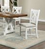 Lavish Design Distressed White 2pcs Dining Chairs Only, Gray Padded Fabric Seat Dining Room Kitchen Furniture Solid wood decorative Back