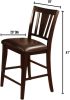 Set of 2 Counter Height Chairs Dark Espresso Finish Solid wood Kitchen Dining Room Furniture Padded Leatherette Seat Unique back