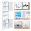 White Tall Corner Cabinet with Glass Doors & Led, 70.86" Tall Bathroom Storage Cabinet with 4 Doors and 6 Shelves, Linen Tower Corner Storage Cabinet