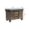 Kitchen Island with 3 Drawers and Barn Sliding, Brown