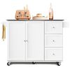 Kitchen Island 2-Door Storage Cabinet with Drawers and Stainless Steel Top