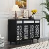 Accent Buffet Sideboard with 4 Mirror Doors, Storage Cabinet Console Table with Adjustable Shelves, Kitchen Cupboard Server Bar Cabinet for Living Roo