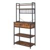 5-Tier Kitchen Bakers Rack with 10 S-Shaped Hooks and 1 drawer ; Industrial Microwave Oven Stand; Free Standing Kitchen Utility Cart Storage Shelf Org