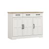 Farmhouse Buffet Cabinet Storage Sideboard with 3 Drawers and 3 Doors for Dining Living Room Kitchen Cupboard-White